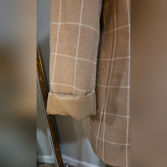 TALBOTS Vintage Wool Cashmere Tan Brown Plaid Windowpane Blazer Jacket. Size 8 - Picture 6 of 11